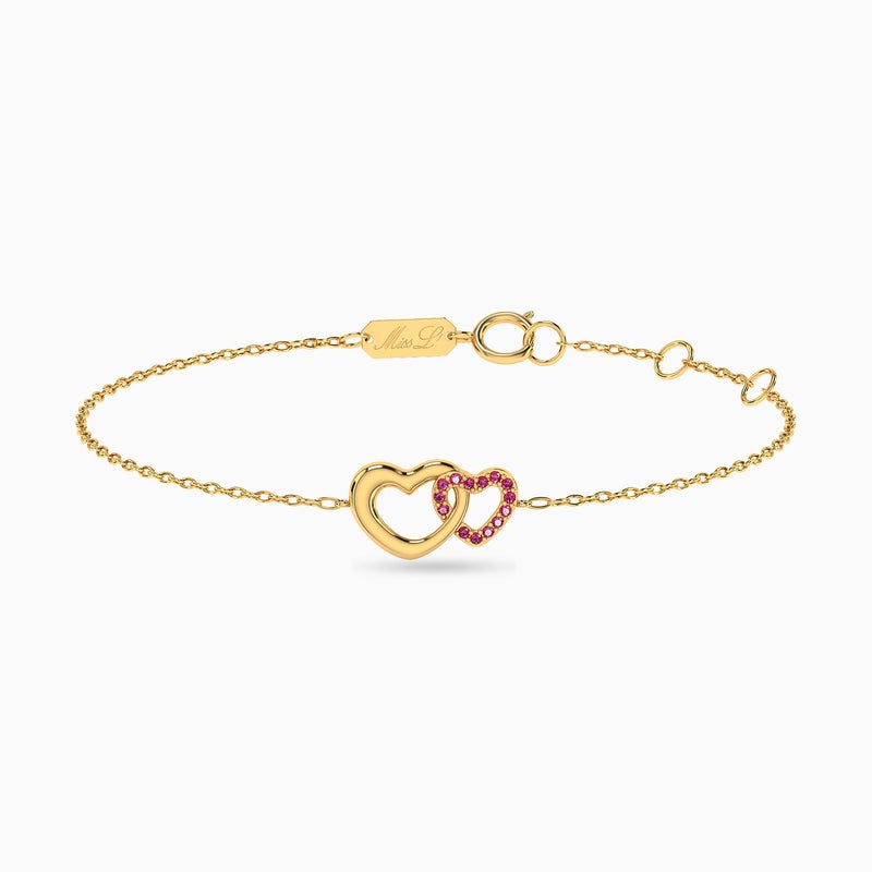 Miss L' by L'azurde Heart Red Stone Chain Bracelet in 14K Gold - Image 1